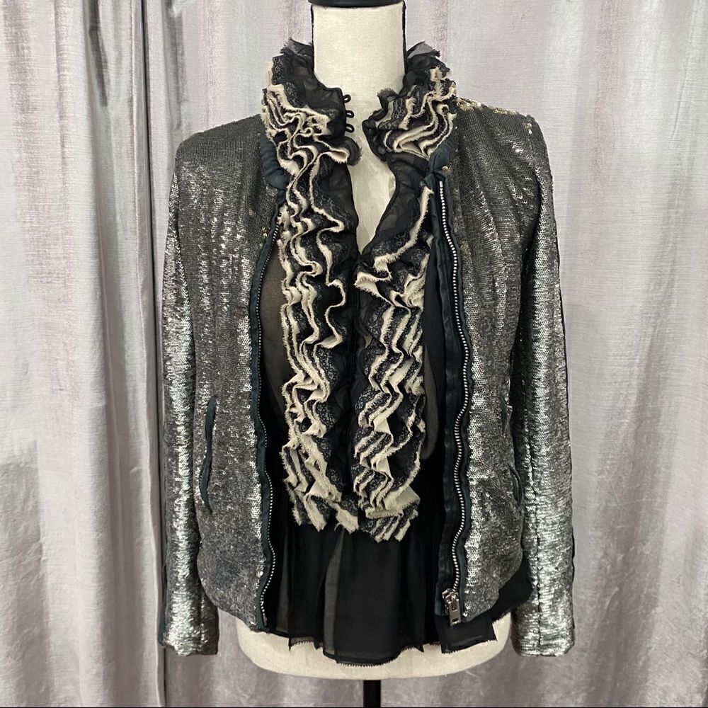 🌟 ROBERT RODRIGUEZ Ruffled Black & Cream Top - Picture 7 of 8